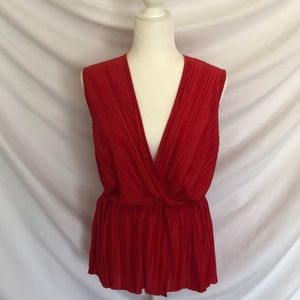 H&M Pleated Tunic Blouse Blood Orange L